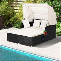 Patio Rattan Daybed with Retractable Canopy