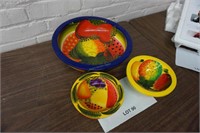 3-Mexican Folk Art wood bowls, hand-painted