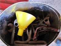 Bucket of misc vintage style tools & metal tool