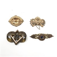 4 Victorian Pins / Brooches Gold Filled