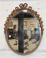 Antique Round Mirror with Gesso Bow & Bell flower