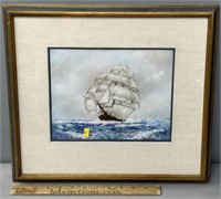 Nautical Clipper Ship Painting on Enamel