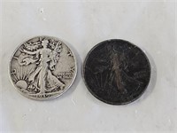 2 Walking Liberty Silver Half Dollar Coins