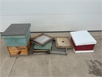 Lot of beehive boxes, misc.