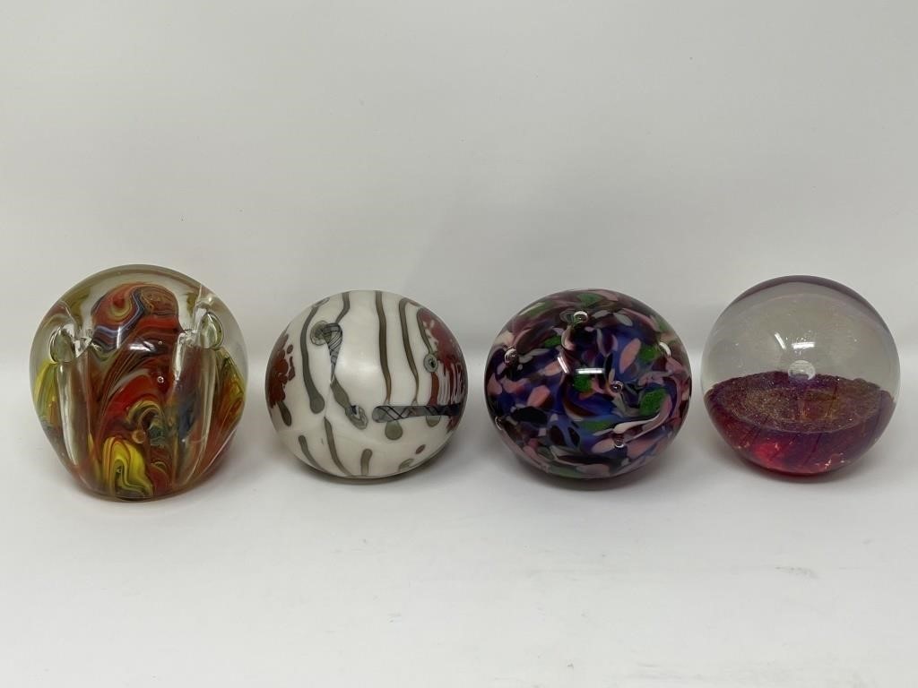 Four Glass Paperweights Signed Einholt