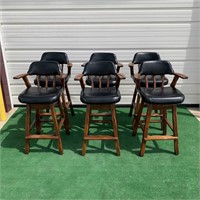Set 6 Maple Mid Century Barstool Chairs Swivel Top
