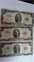 3- 1953A Two Dollar US Notes, Priest & Anderson