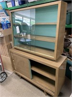MID-CENTURY TURQUOISE & FORMICA CHINA CABINET -