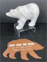 Ceramic Polar Bear & Metal Bear Sign