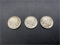 Vintage Buffalo Nickel Coins 1934, 1937, 1936