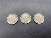 Vintage Buffalo Nickel Coins 1935, 1937, 1937