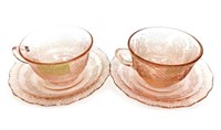 (7pc) Normandie Depression Glass Teacups & Saucers