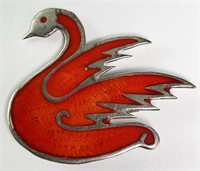 Vintage Lg Sterling "Taxco" Enameled Swan Pin 7 Gr