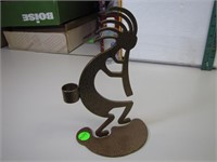 Brass Kokopelli Dancer Candle Holder 8"