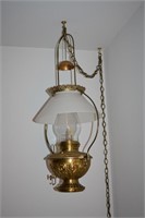 Ornate brass electrified Rayo-style hanging lamp