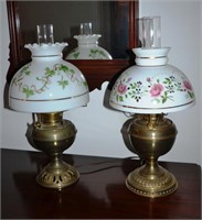 2 brass electrified Rayo-style lamps with painted