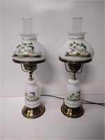 Vintage Electric Milk Glass And Brass Table Lamps