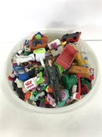 Tupperware full of vintage toys and other