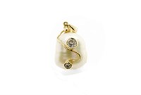 Baroque pearl, diamond & 18ct yellow gold pendant