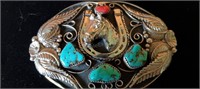 Turquoise and Coral Belt Buckle