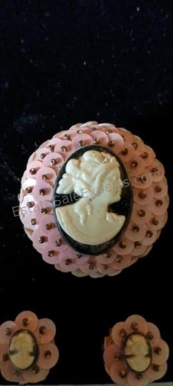 Vintage Celluloid Sequin Brooch and Screwback