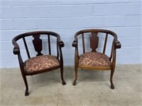 (2) Mahogany Barrel Upholstered Armchairs