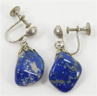 Vintage Lapis Lazuli Stone Clip-On Earrings