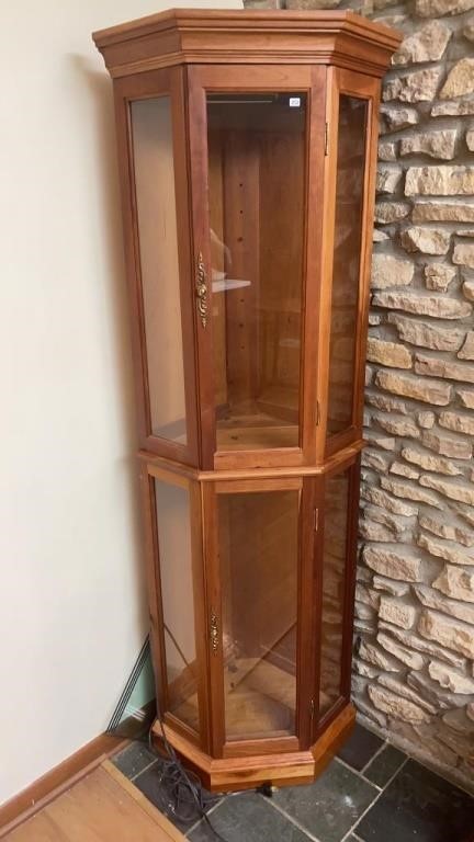 Solid Cherry Lighted Corner Display Cabinet