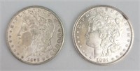 1878-S & 1881-S 90% Silver Morgan Dollars.