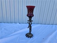 Vtg Brass Cherub Glass Tea Light  Candle Holder