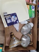 Light bulbs, batteries, dust pan
