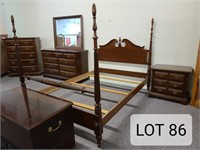 Four post bed and nightstand, full size