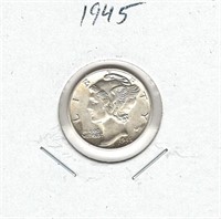 1945 U.S. Silver Mercury Dime