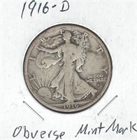 1916-D Silver U.S. Walking Liberty Half Dollar -
