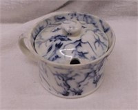 Porcelain mustard pot w/ lid - 3 small pottery