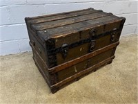 Vtg. Flat Top Steamer Trunk