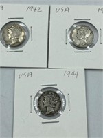 UNITED STATES SILVE DIMES 1942, 1944 AND 1945
