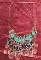 green, blue & pink stone necklace