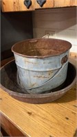 Vintage metal pieces, bucket with handle, farm