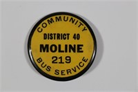 Vintage Moline District 40 Bus Servie Badge