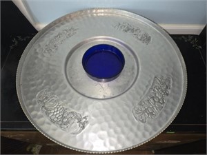 Cromwell Hand Wrought Aluminum Tray Cobalt Bowl