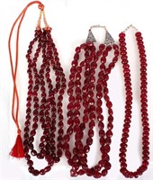 RED SPINEL BEADED NECKLACES - LOT OF 3