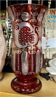 RUBY CUT TO CLEAR BOHEMIAN VASE