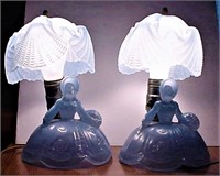 Southern Belle Satin Glass Blue Bdrm Boudoir Lamps