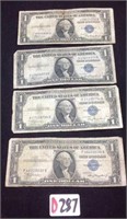 4 - 1935A $1  blue seal silver certificates