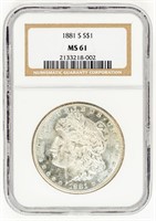 Coin 1881-S Morgan Silver Dollar-NGC MS61