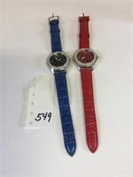 TWO GENEVEX WRISTWATCHES BLUE BAND RED BAND