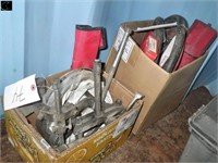 Box w/misc gear puller & box of welding rods &
