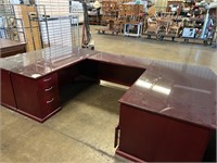 Glass Top Bow Front U-Shape Desk w/Credenza