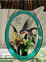 Hanging Hummingbird Stained Glass Panel